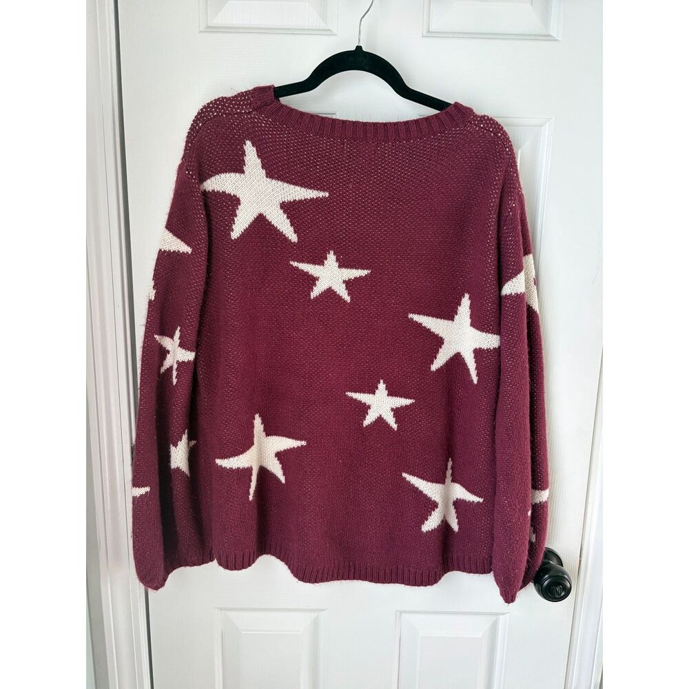 Umgee Red White Star Print Womens Sweater Cardigan Fall Size Large - Picture 5 of 5